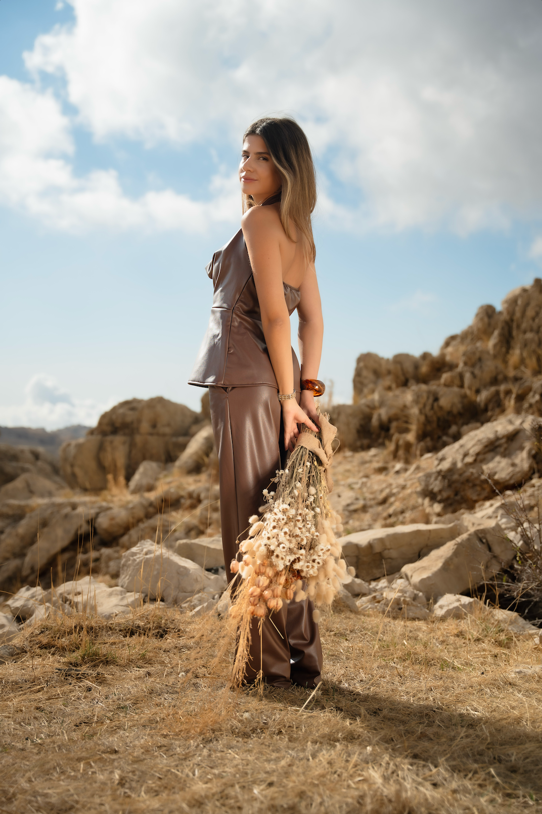 Le Marron | Leather Halter & Pants Set